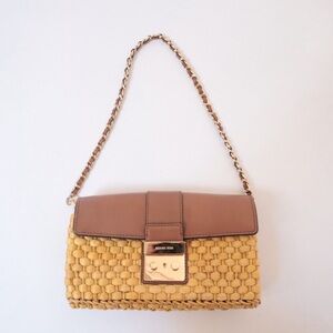 Michael Kors Tan and Gold Woven Clutch